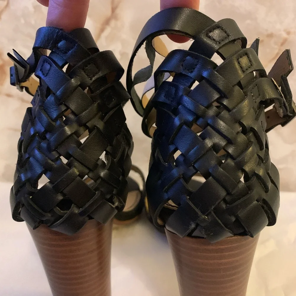 Splendid Jena 7.5 leather weave ankle strap heel